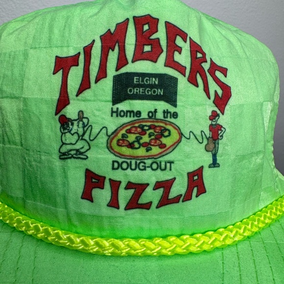 Vintage Timbers Pizza Green Neon Adjustable Zipper Strap Back Hat - Picture 2 of 10